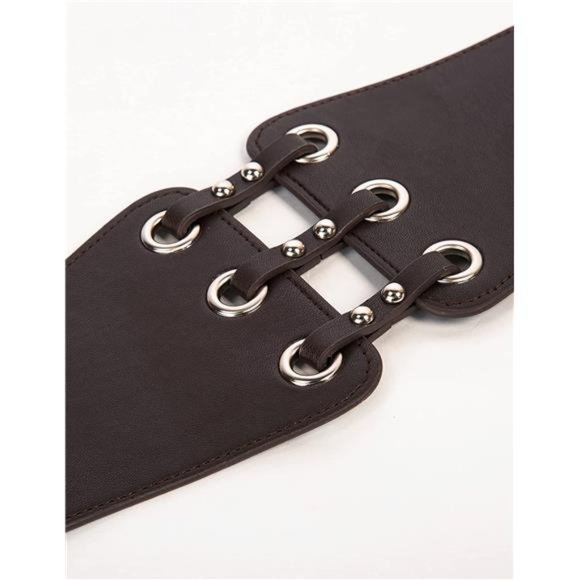 GRACE KARIN PU Leather Belt Rivets Wide Waist Stretch Waistband Steampunk Corset main image 4